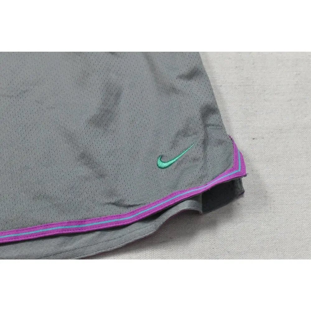 Nike Dri-Fit Women's 2X Gray Mesh Athletic Shorts Purple Trim Swoosh Logo